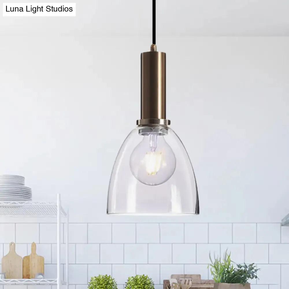 Modern Amber/Clear Glass Curved Shade Pendant Light for Living Room with Brass Lamp Socket