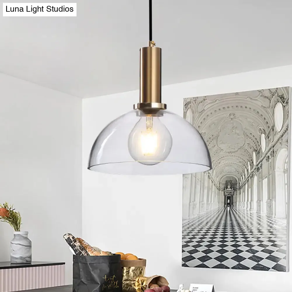 Modern Amber/Clear Glass Curved Shade Pendant Light for Living Room with Brass Lamp Socket