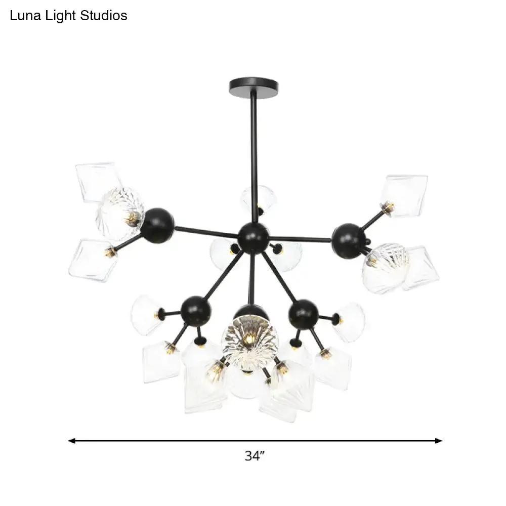 Modern Warehouse Style Chandelier Lamp with Diamond Design - 13"/27.5"/34" Width, Amber/Clear Glass, 3/9/12 Heads - Pendant Lighting for Living Room