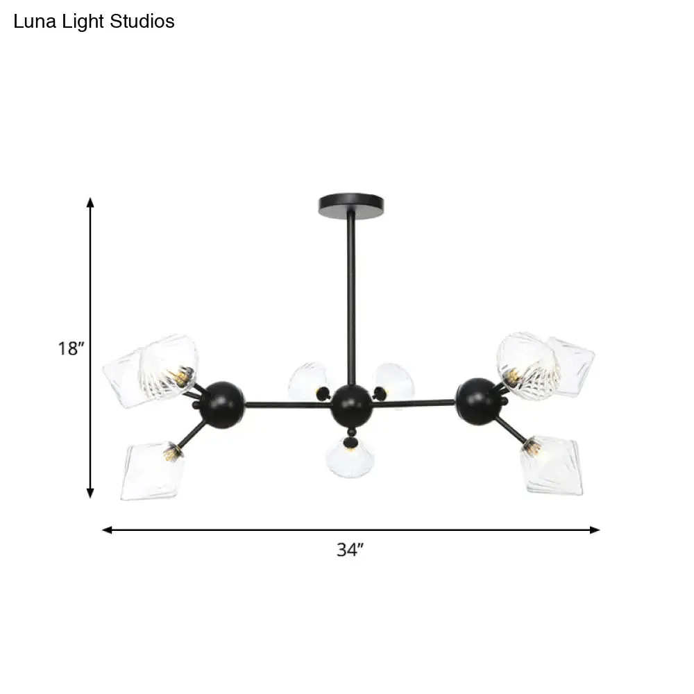 Modern Warehouse Style Chandelier Lamp with Diamond Design - 13"/27.5"/34" Width, Amber/Clear Glass, 3/9/12 Heads - Pendant Lighting for Living Room