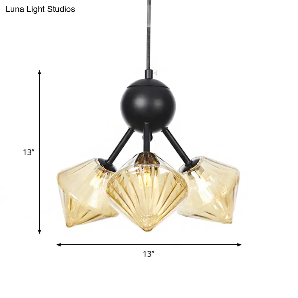 Modern Warehouse Style Chandelier Lamp with Diamond Design - 13"/27.5"/34" Width, Amber/Clear Glass, 3/9/12 Heads - Pendant Lighting for Living Room