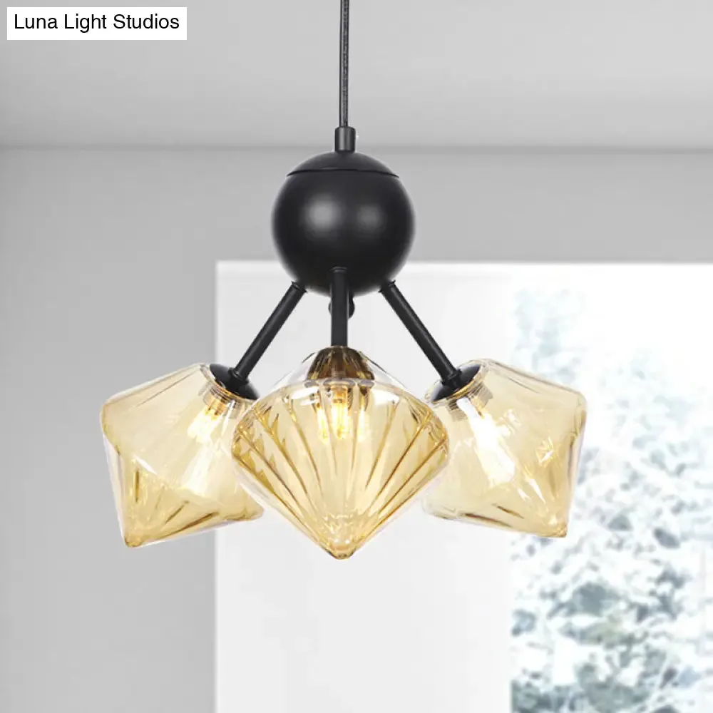 Modern Warehouse Style Chandelier Lamp with Diamond Design - 13"/27.5"/34" Width, Amber/Clear Glass, 3/9/12 Heads - Pendant Lighting for Living Room