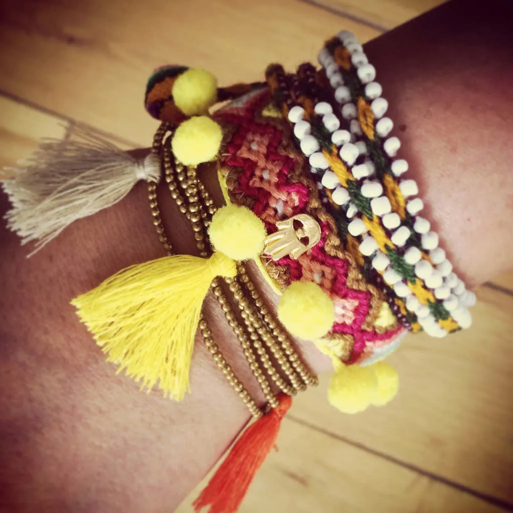 Multi Tassel Bead Drawstring Bracelet