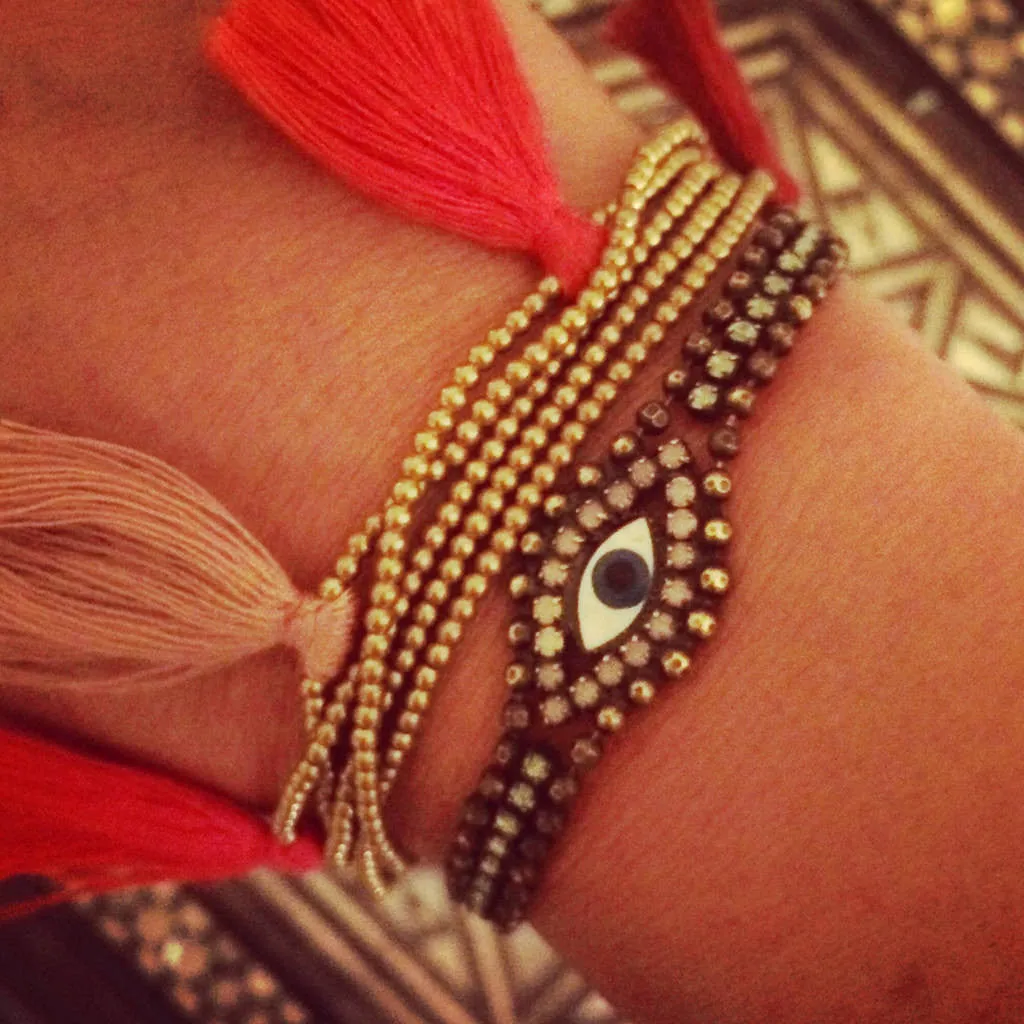 Multi Tassel Bead Drawstring Bracelet