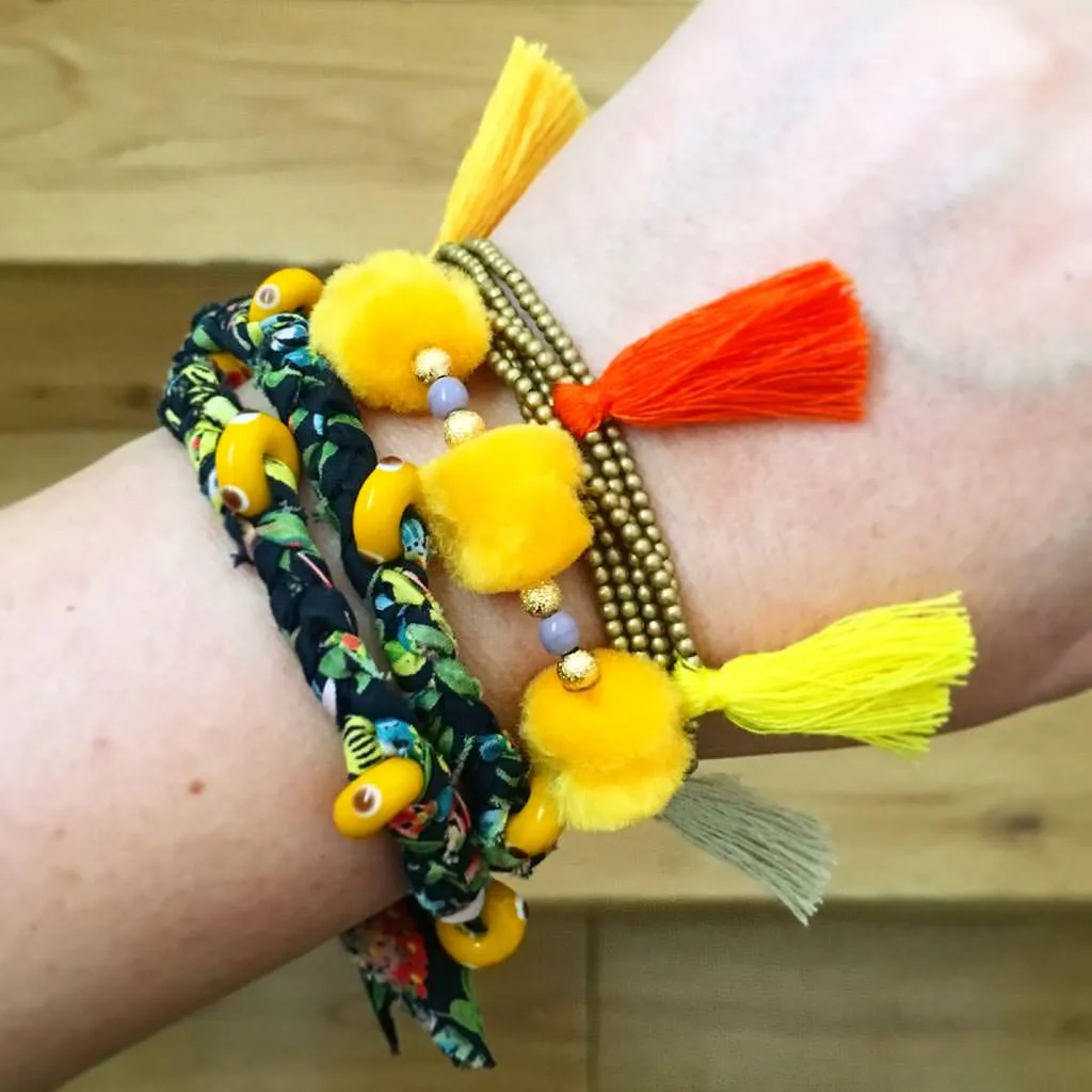 Multi Tassel Bead Drawstring Bracelet