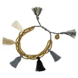 Multi Tassel Bead Drawstring Bracelet