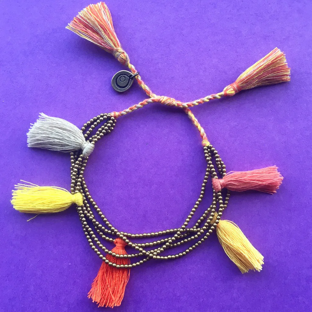 Multi Tassel Bead Drawstring Bracelet