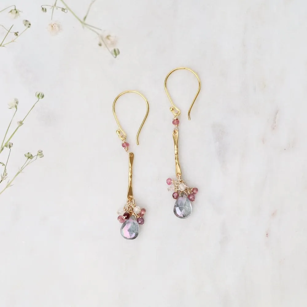 Mystic Topaz & Ruby Gold Bar Earrings