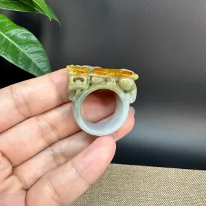 Natural Burmese Yellow Jadeite Jade Men's Band Ring