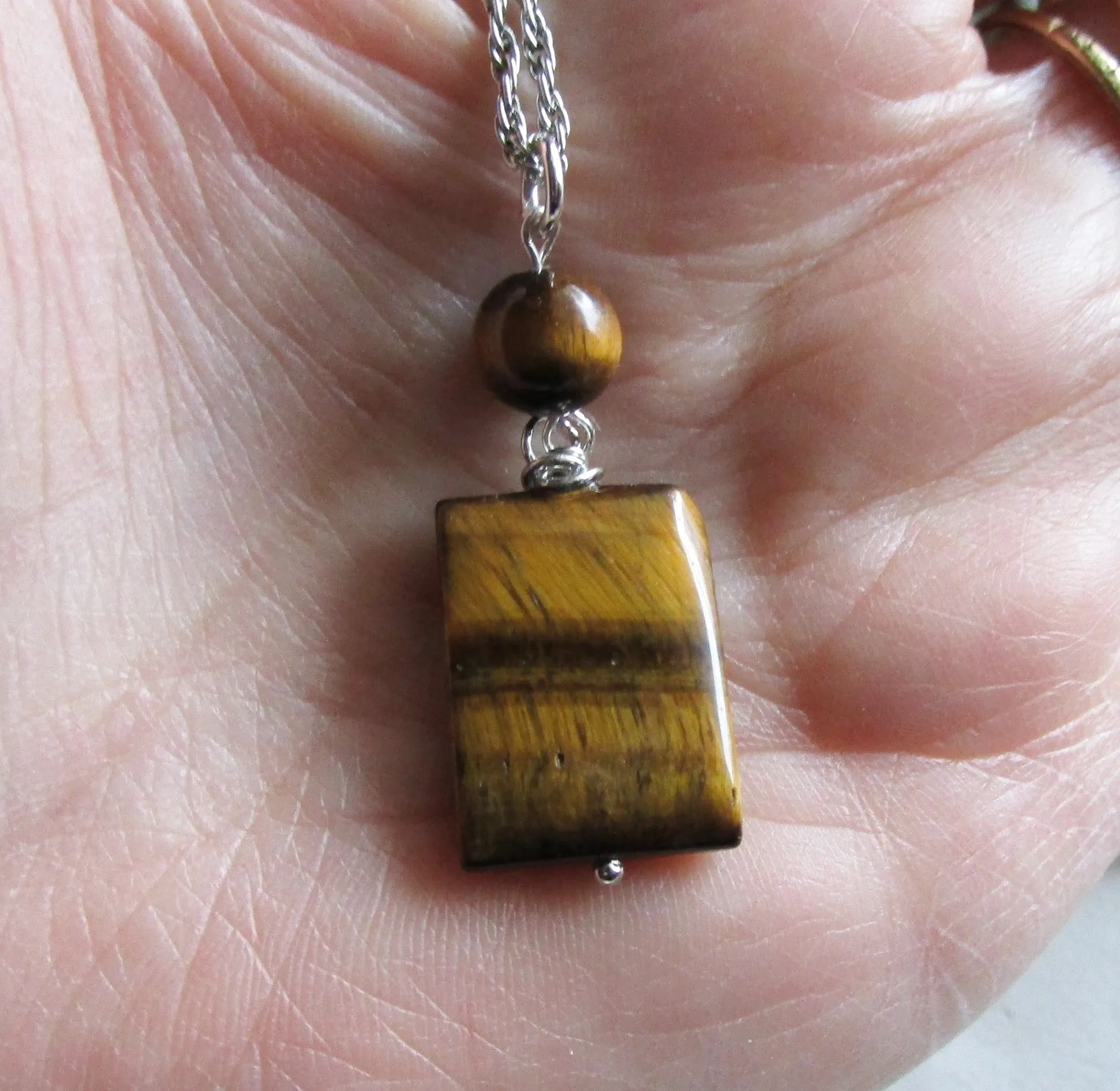 Natural Gold Tiger's Eye Gemstone Crystal Pendant Necklace