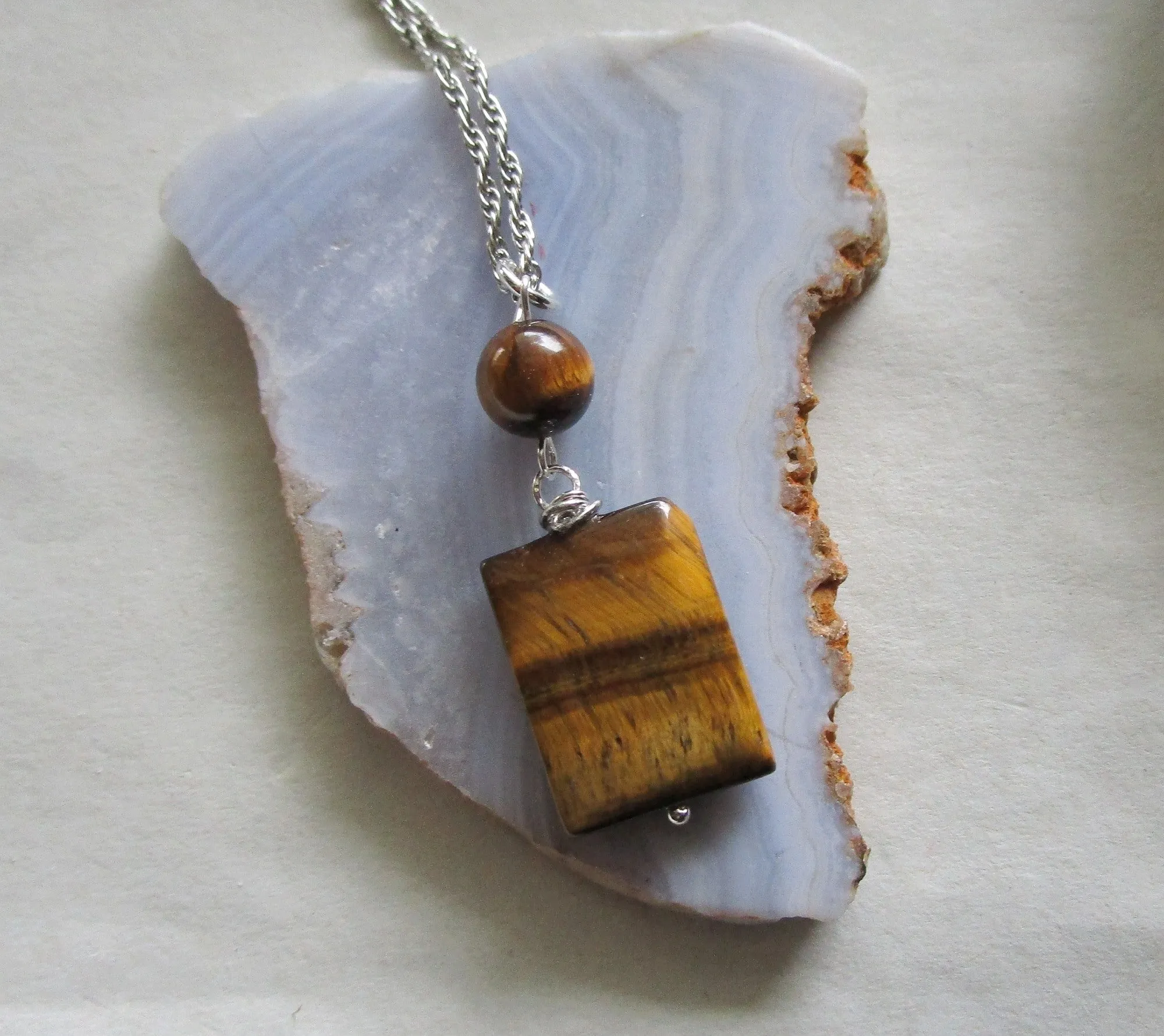 Natural Gold Tiger's Eye Gemstone Crystal Pendant Necklace