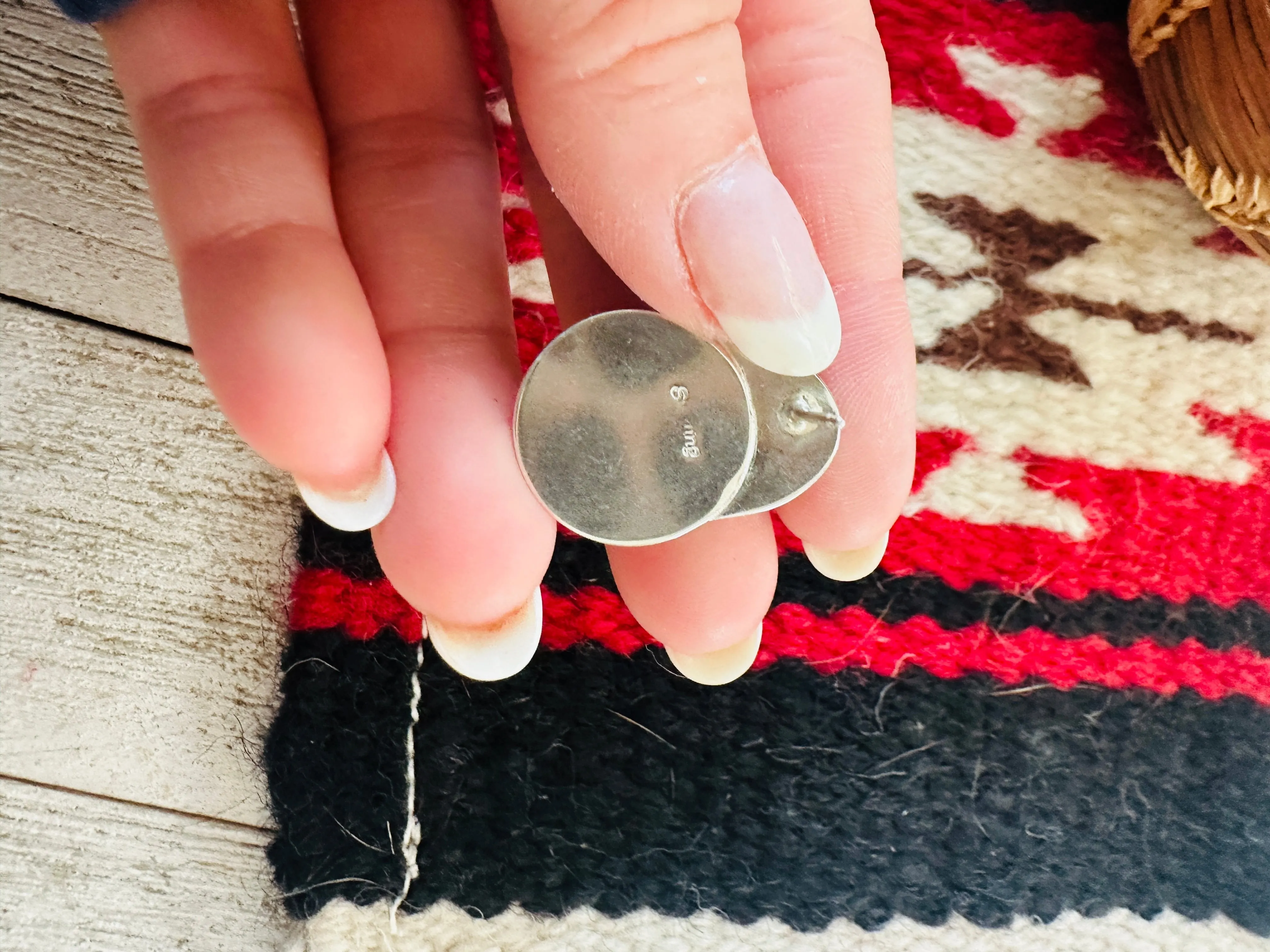 Navajo Onyx & Sterling Silver Post Earrings