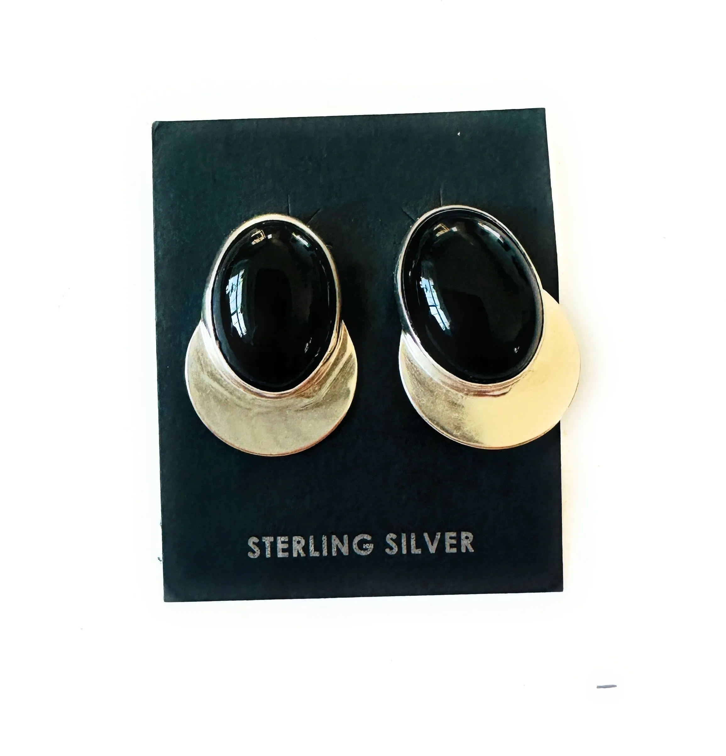 Navajo Onyx & Sterling Silver Post Earrings