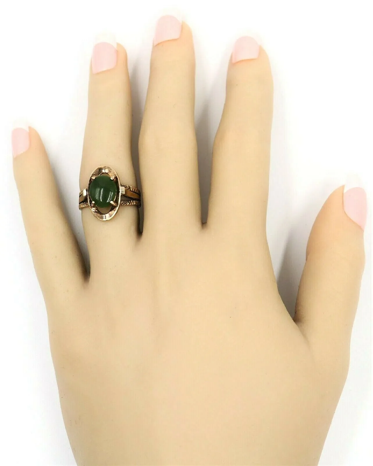 Nephrite Jade Dress Ring 9ct Yellow Gold Jewellery Split Shoulder Band Size L