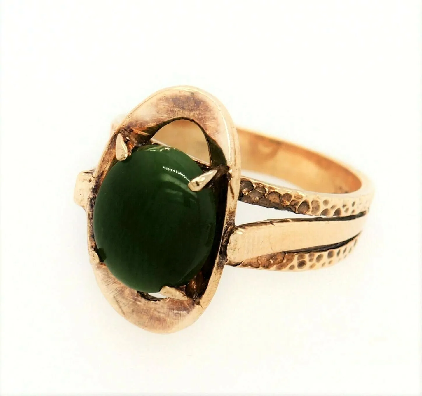 Nephrite Jade Dress Ring 9ct Yellow Gold Jewellery Split Shoulder Band Size L