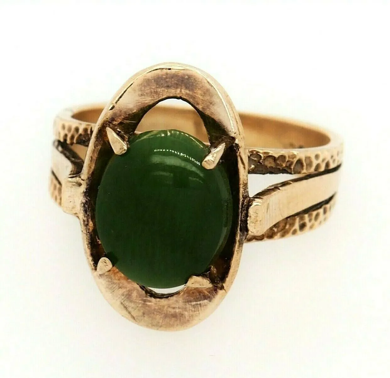 Nephrite Jade Dress Ring 9ct Yellow Gold Jewellery Split Shoulder Band Size L