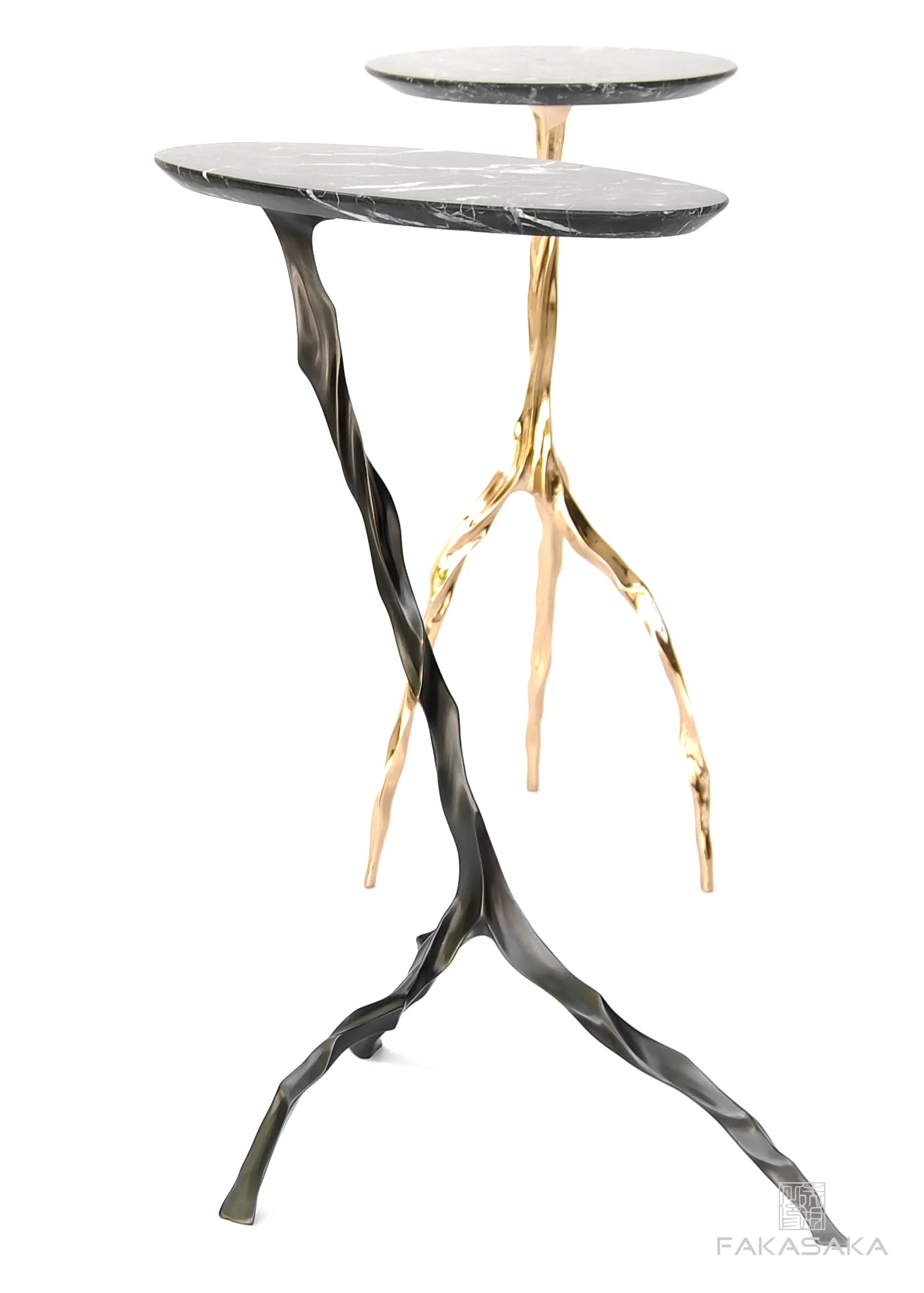 NINA DRINK TABLE<br><br>NERO MARQUINA MARBLE<br>POLISHED BRONZE