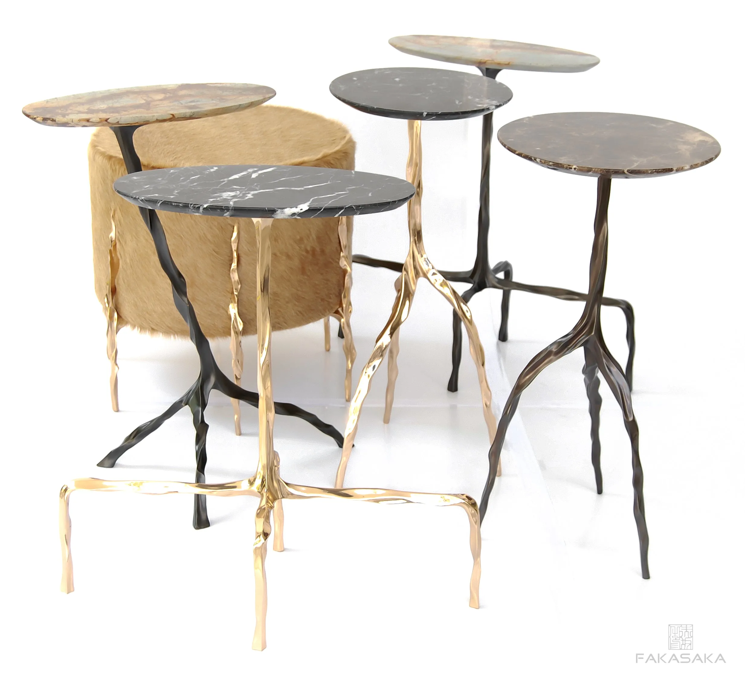 NINA DRINK TABLE<br><br>NERO MARQUINA MARBLE<br>POLISHED BRONZE