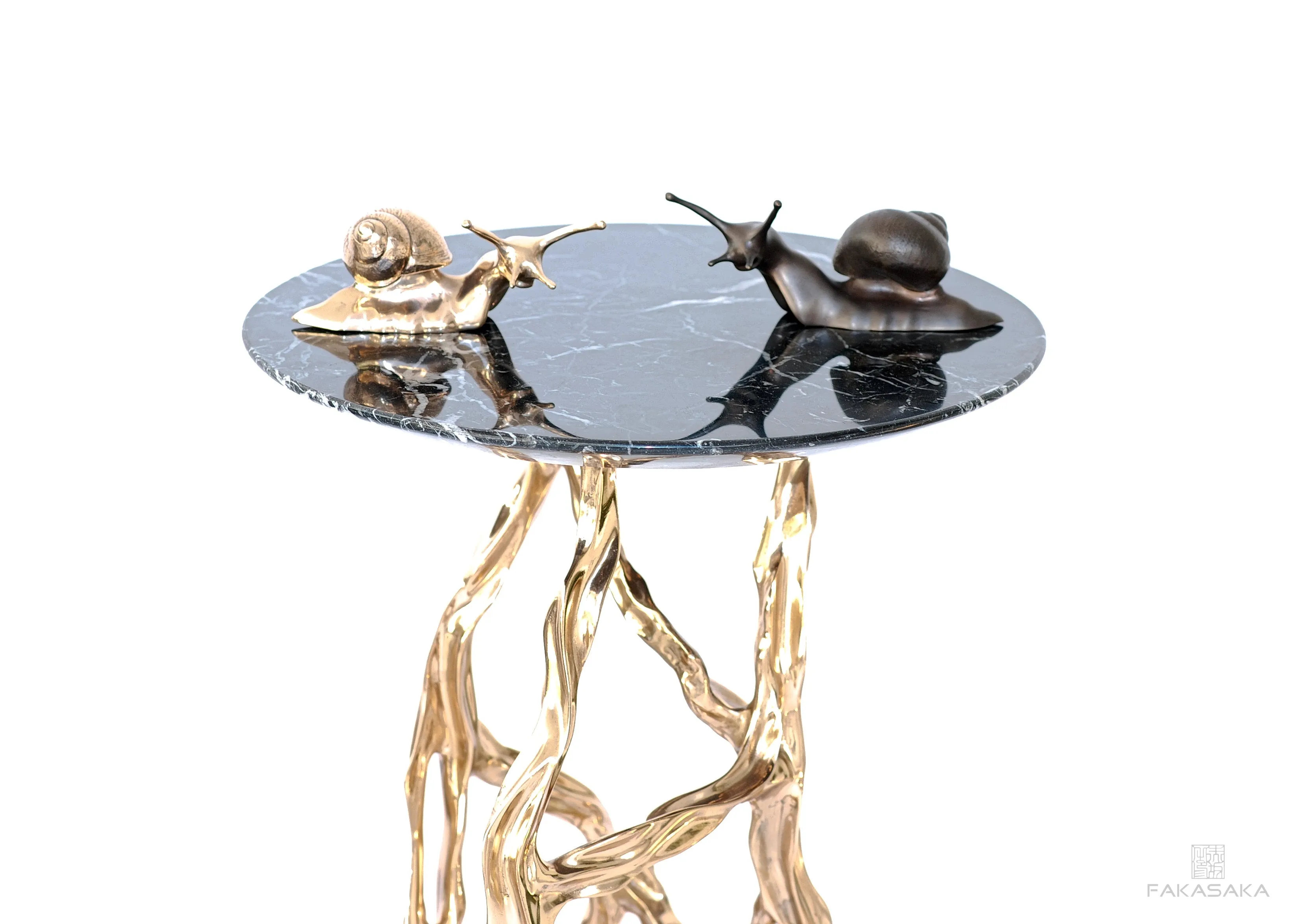 NINA DRINK TABLE<br><br>NERO MARQUINA MARBLE<br>POLISHED BRONZE