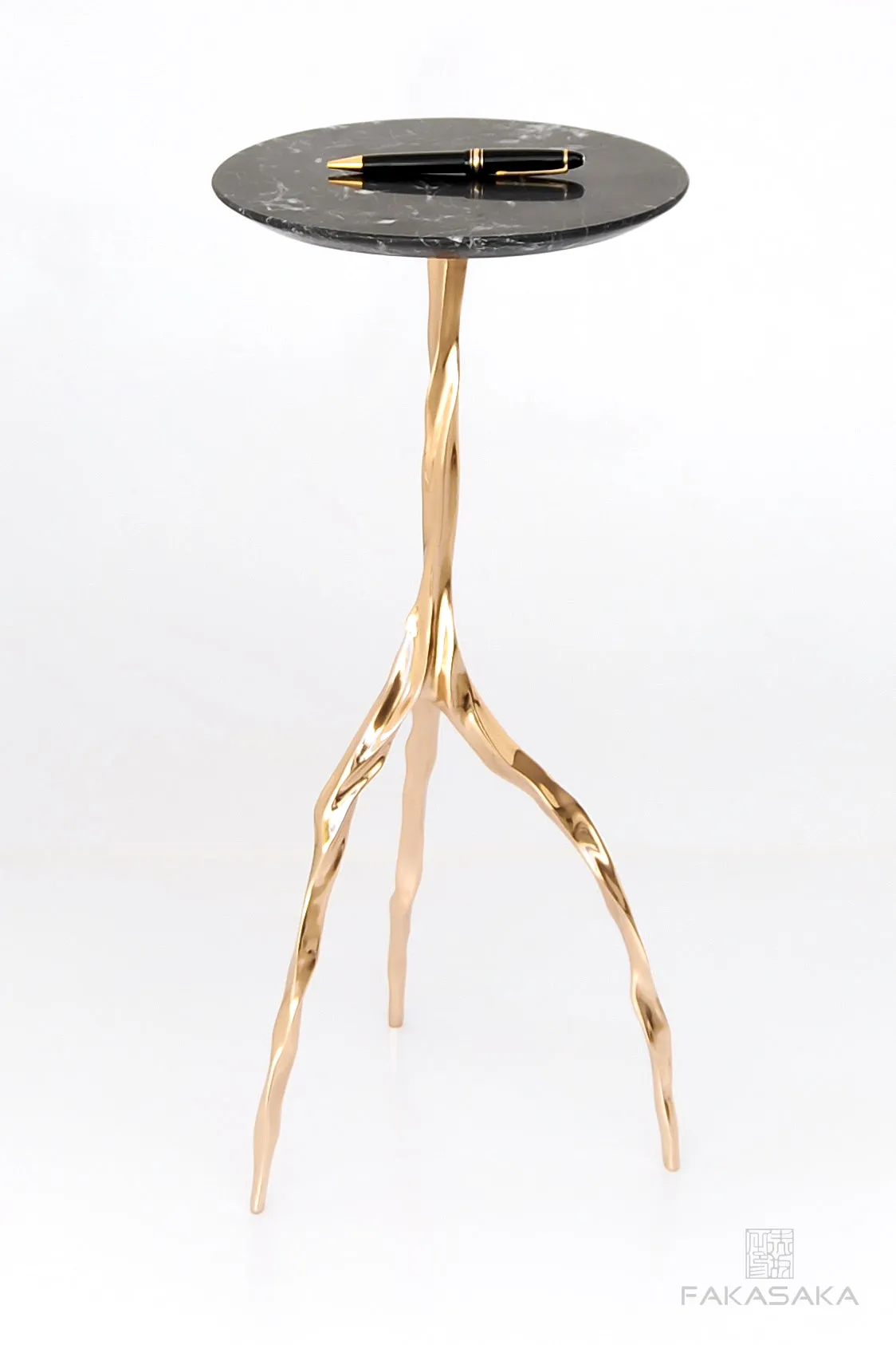 NINA DRINK TABLE<br><br>NERO MARQUINA MARBLE<br>POLISHED BRONZE