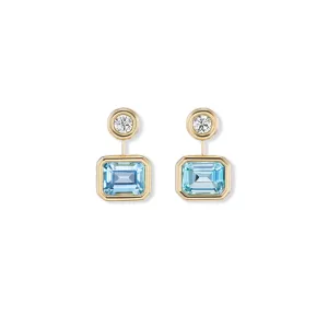 One-of-a-Kind Double Drop Pillow Earrings with Diamonds and Blue Topaz