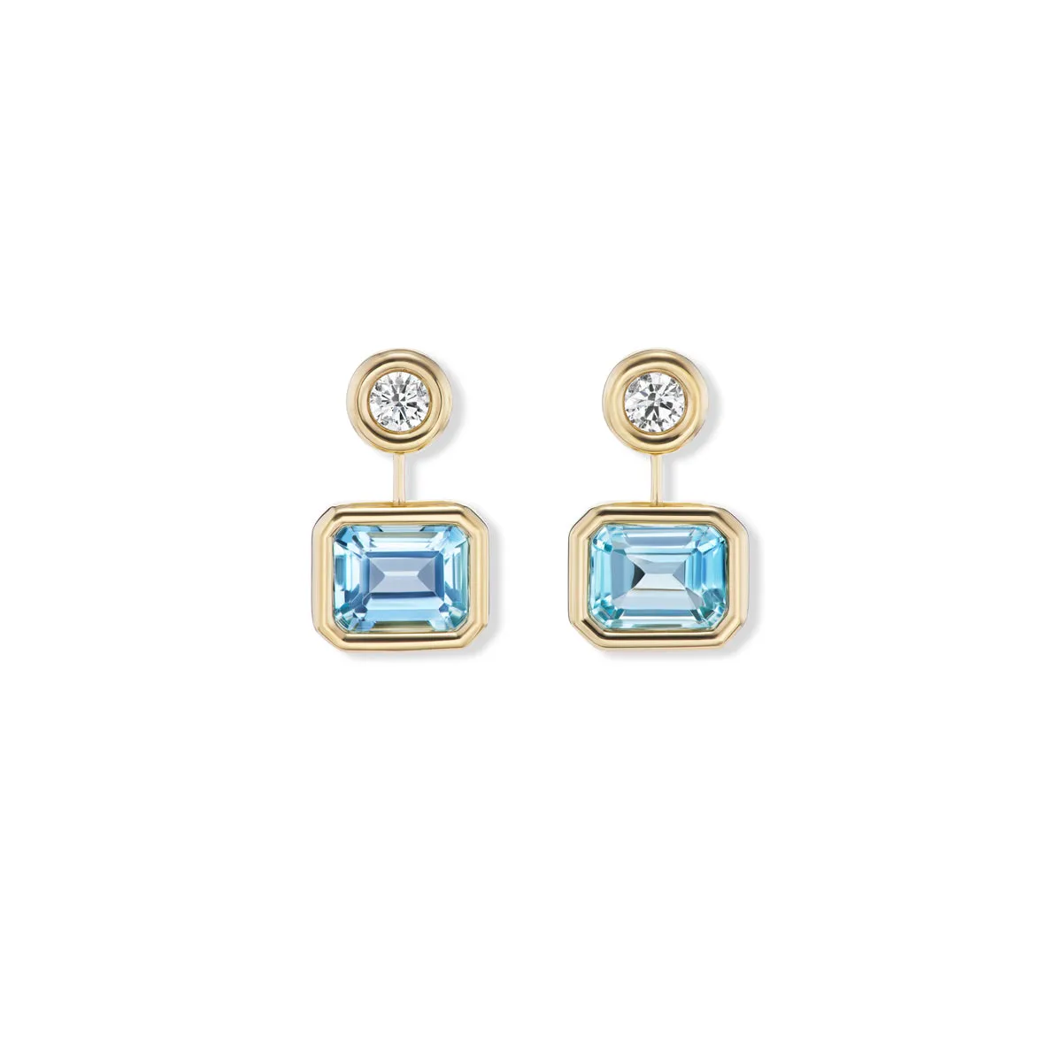 One-of-a-Kind Double Drop Pillow Earrings with Diamonds and Blue Topaz