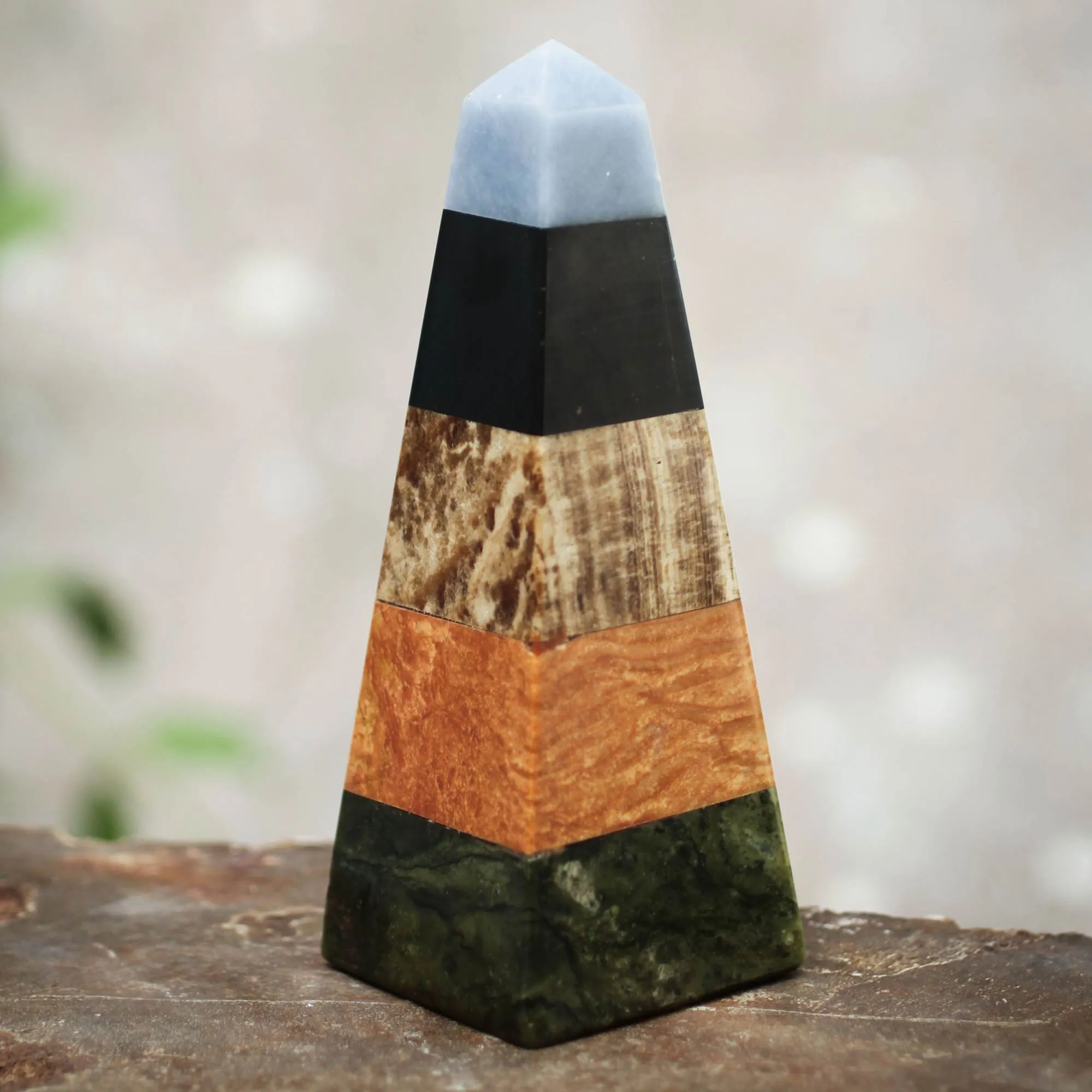 Onyx Jasper and Serpentine Obelisk Sculpture from Peru - Peruvian Prosperity | NOVICA