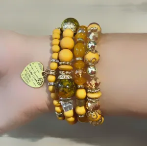 Orange & Gold Beaded Bracelet Set