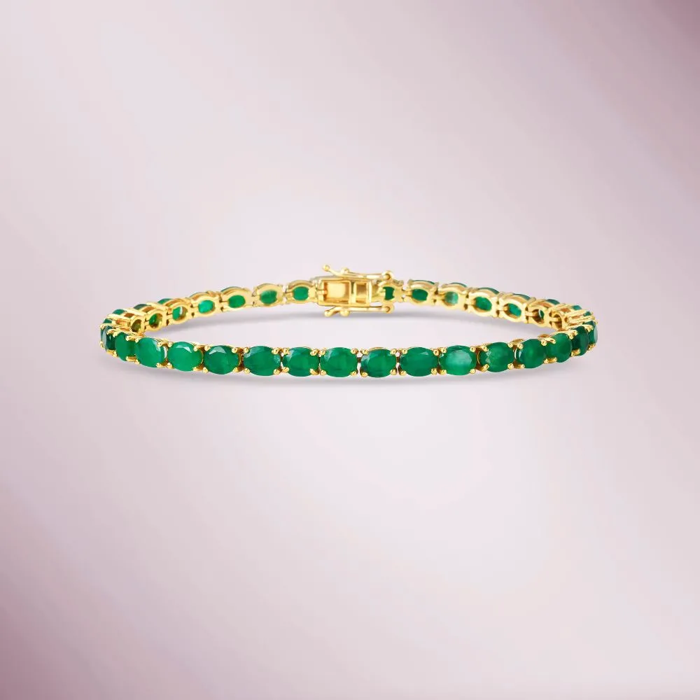 Oval Shape Emerald Tennis Bracelet (11.00 ct.) 4-Prongs Setting in 14K Gold