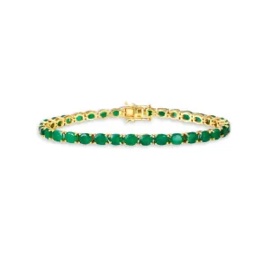 Oval Shape Emerald Tennis Bracelet (11.00 ct.) 4-Prongs Setting in 14K Gold