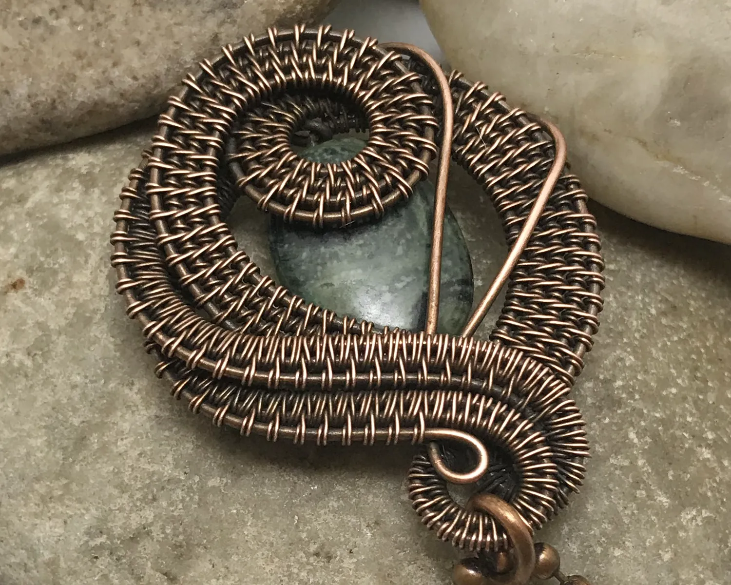 Oxidized Copper Wire Woven Kambaba Jasper Pendant