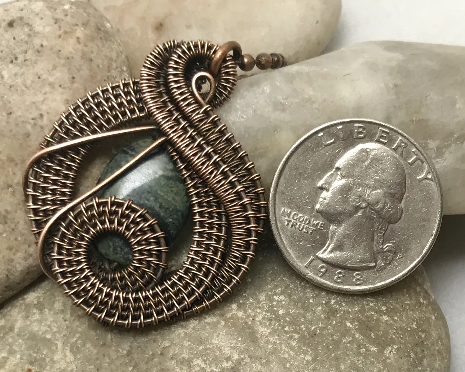 Oxidized Copper Wire Woven Kambaba Jasper Pendant