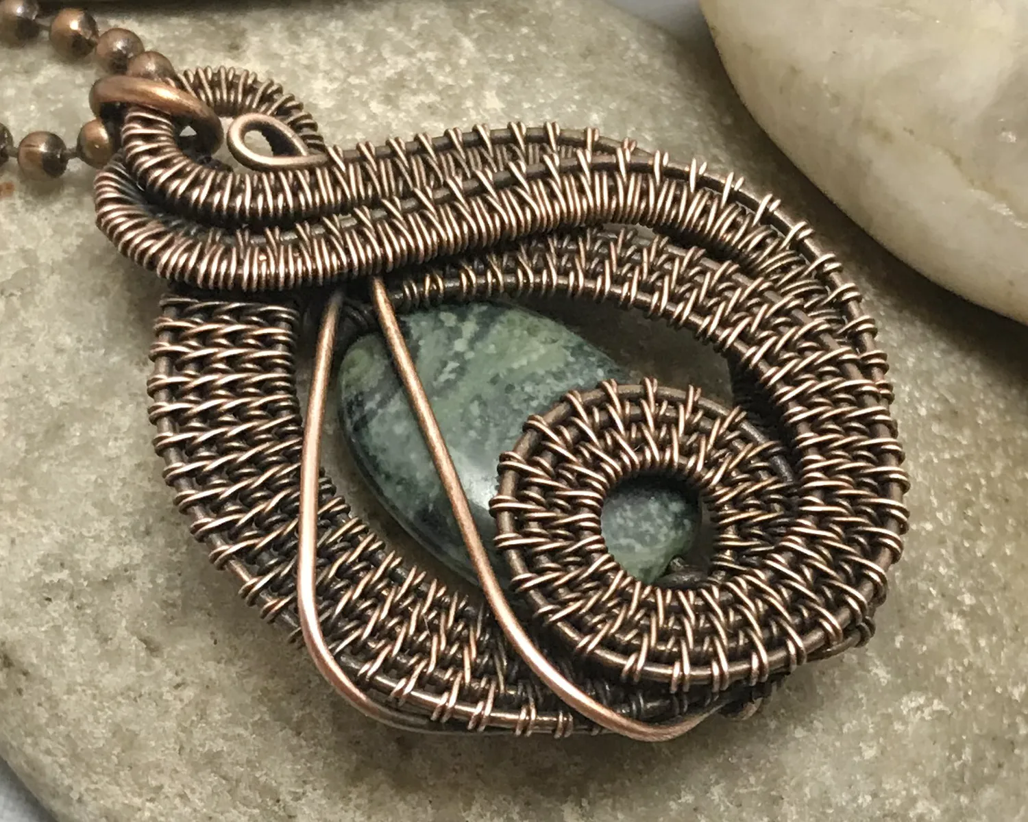 Oxidized Copper Wire Woven Kambaba Jasper Pendant