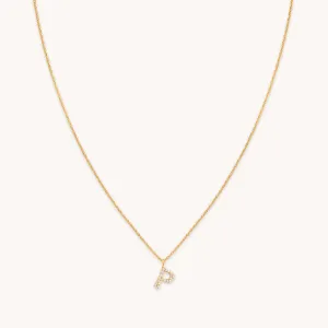 P Initial Pavé Pendant Necklace in Gold