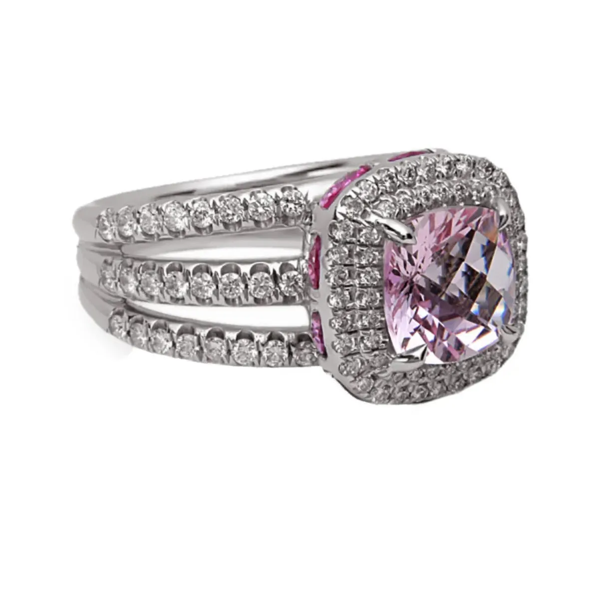 Pastel Diamond Split-Band Petite Cushion Morganite Ring