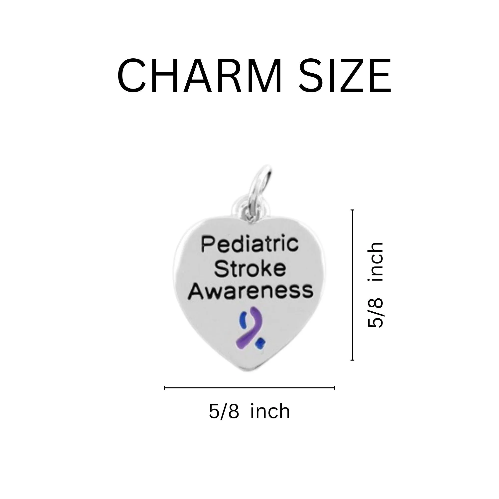 Pediatric Stroke Awareness Heart Charm Blue & Purple Ribbon Partial Beaded Bracelets