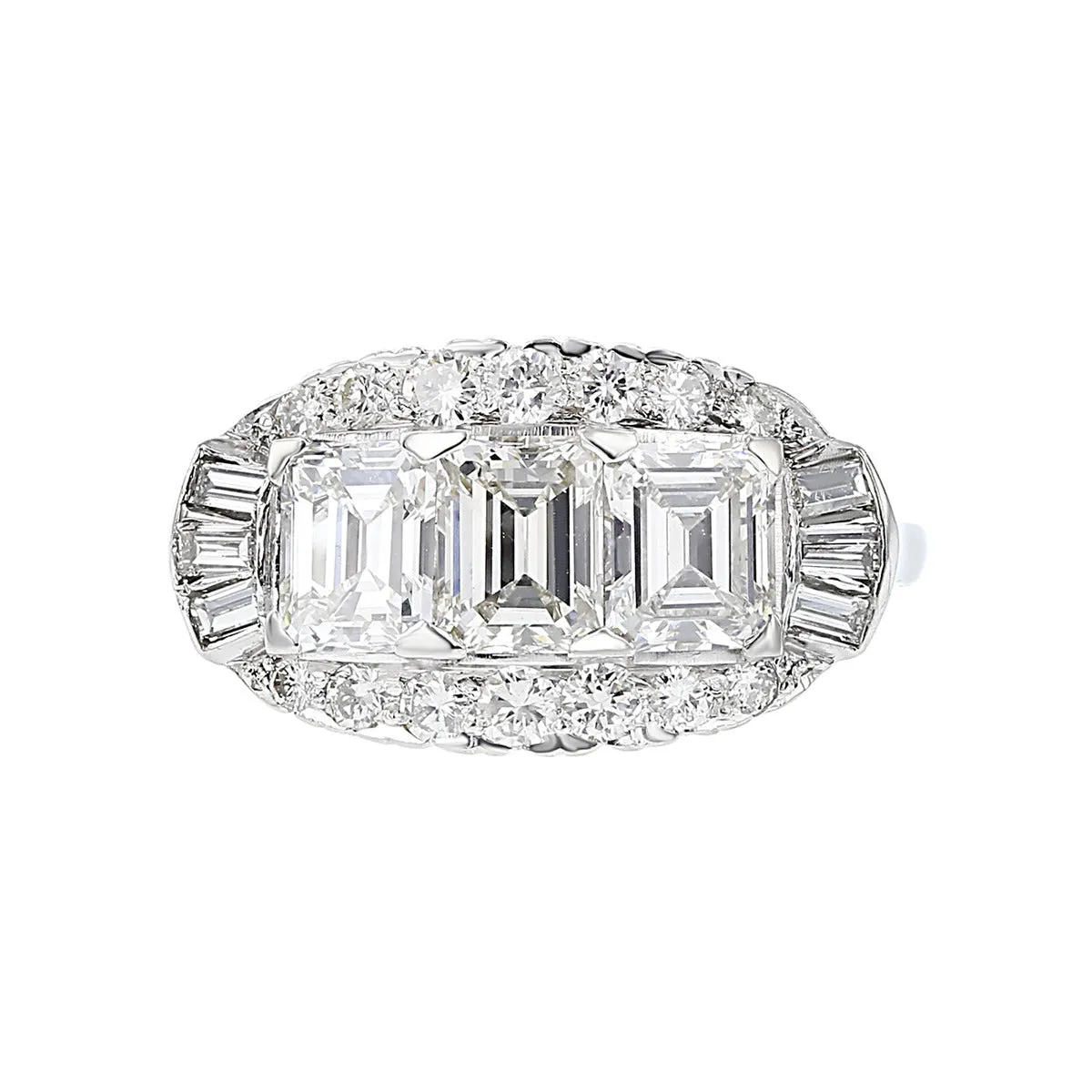 Platinum Emerald-Cut Diamond Princess Halo Ring