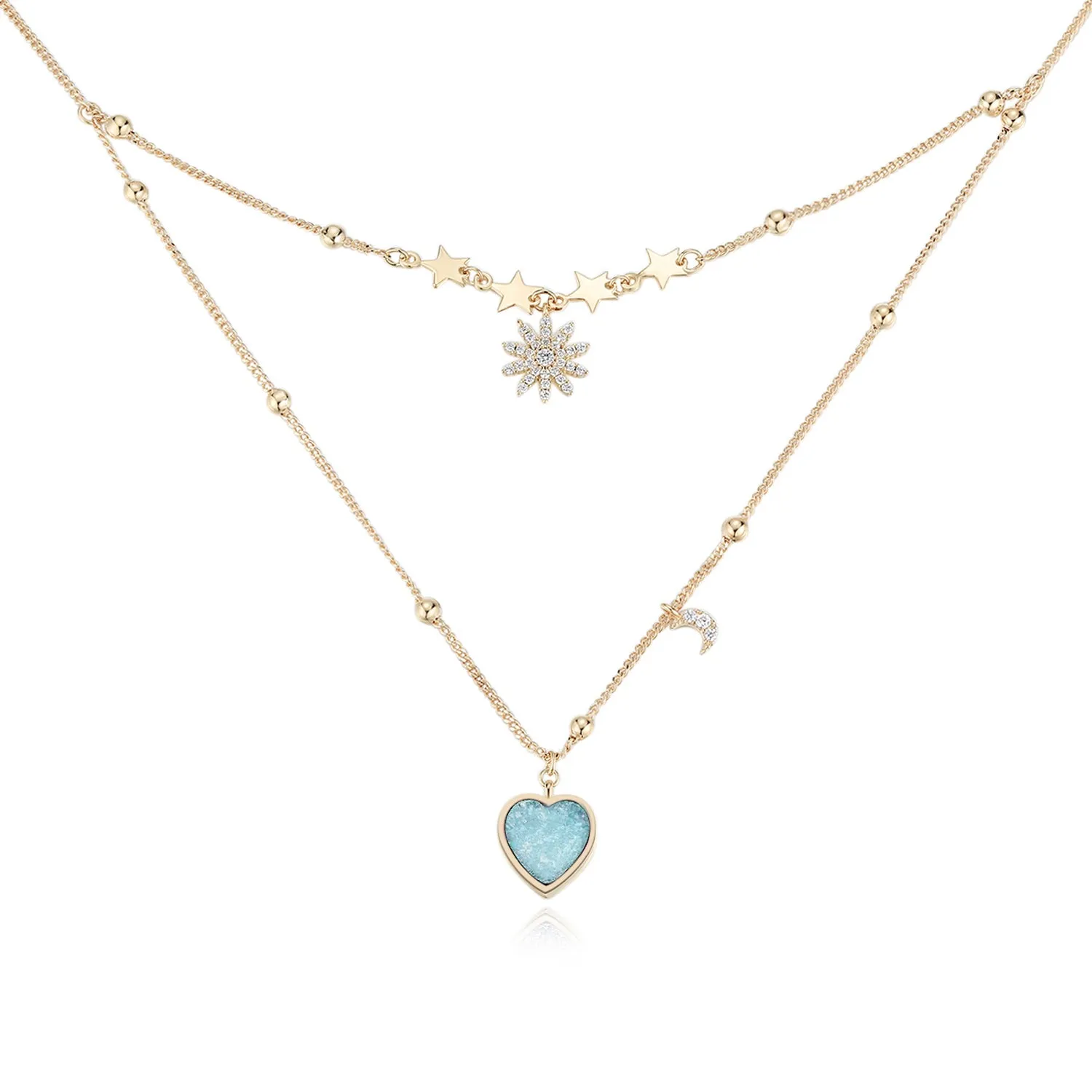 (Pre-order) Sky Blue Druzy Gold Layered Necklace - Love Note