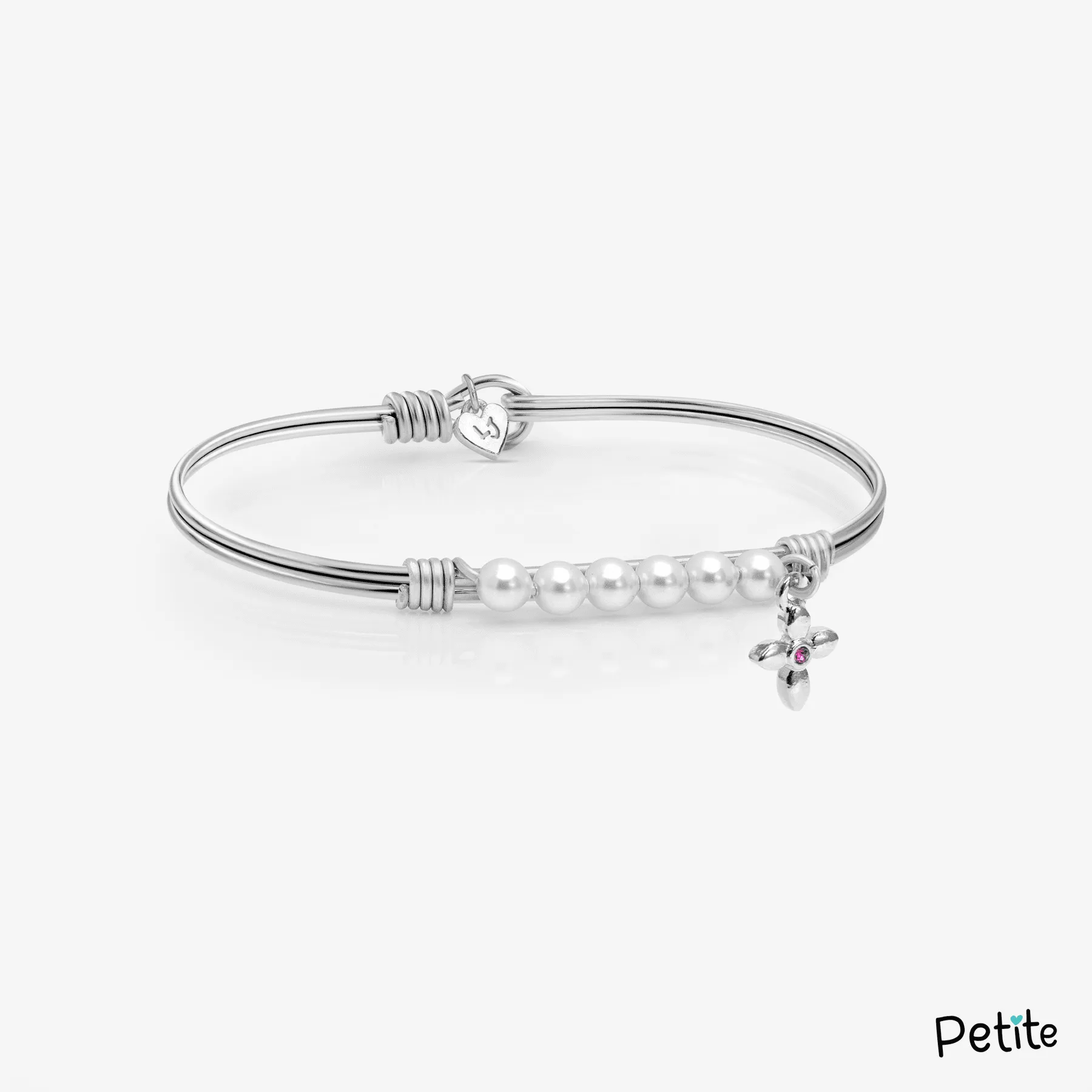 Pretty Little Pearl Beaded Bangle Bracelet W/ Cross Charm