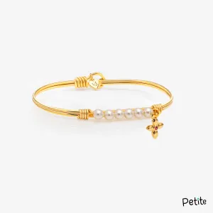 Pretty Little Pearl Beaded Bangle Bracelet W/ Cross Charm