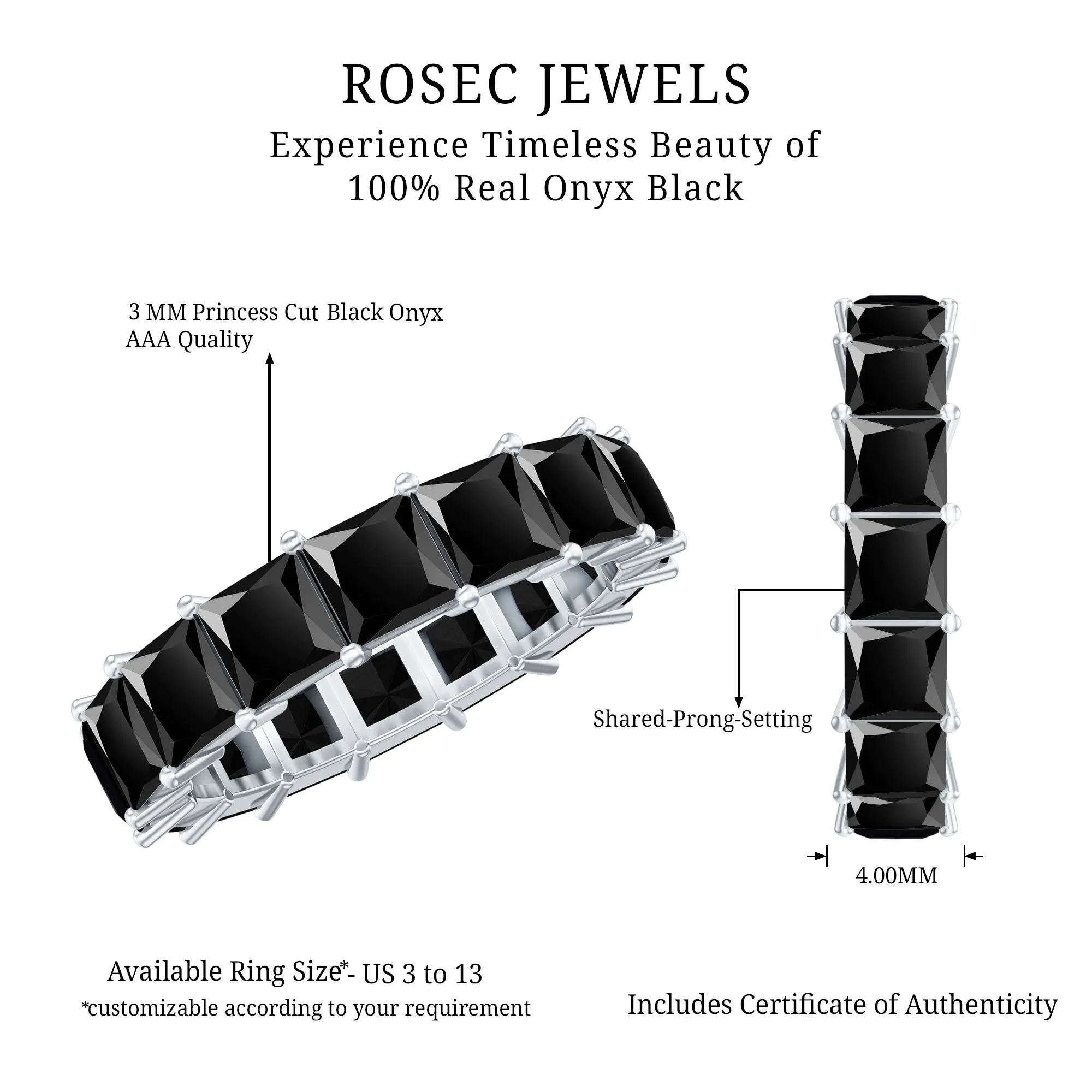 Princess Cut Black Onyx Eternity Band