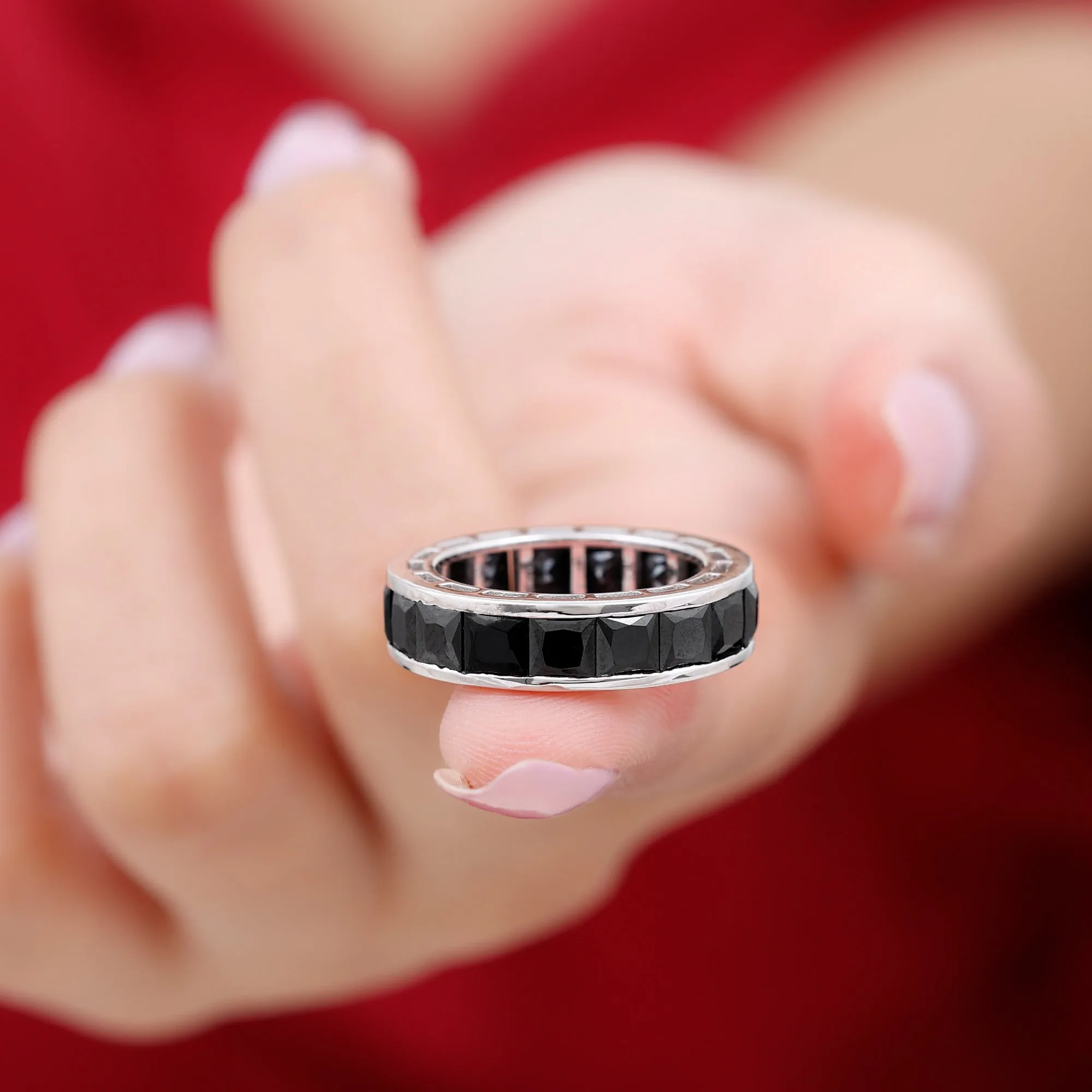 Princess Cut Black Onyx Eternity Band