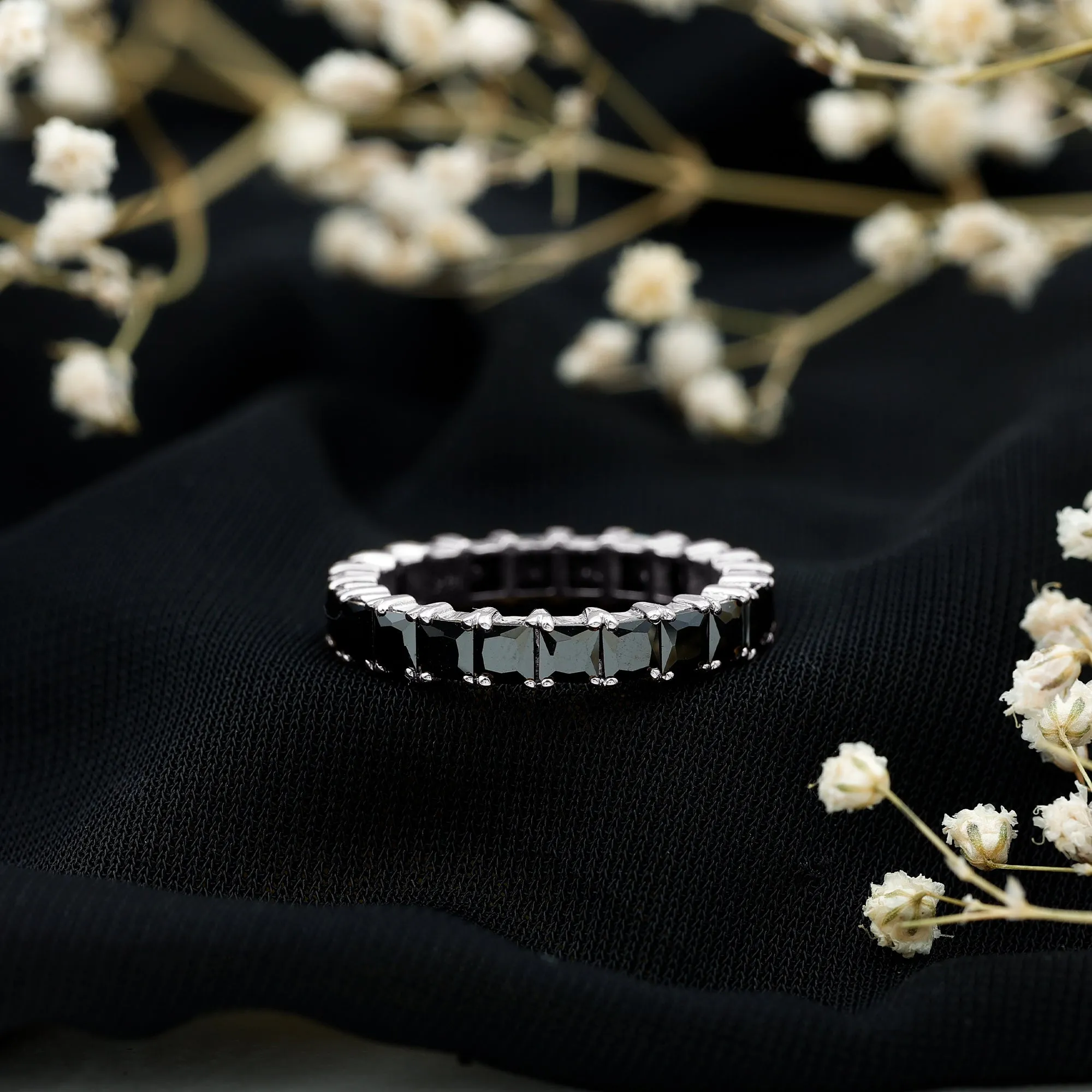 Princess Cut Black Spinel Stackable Eternity Band