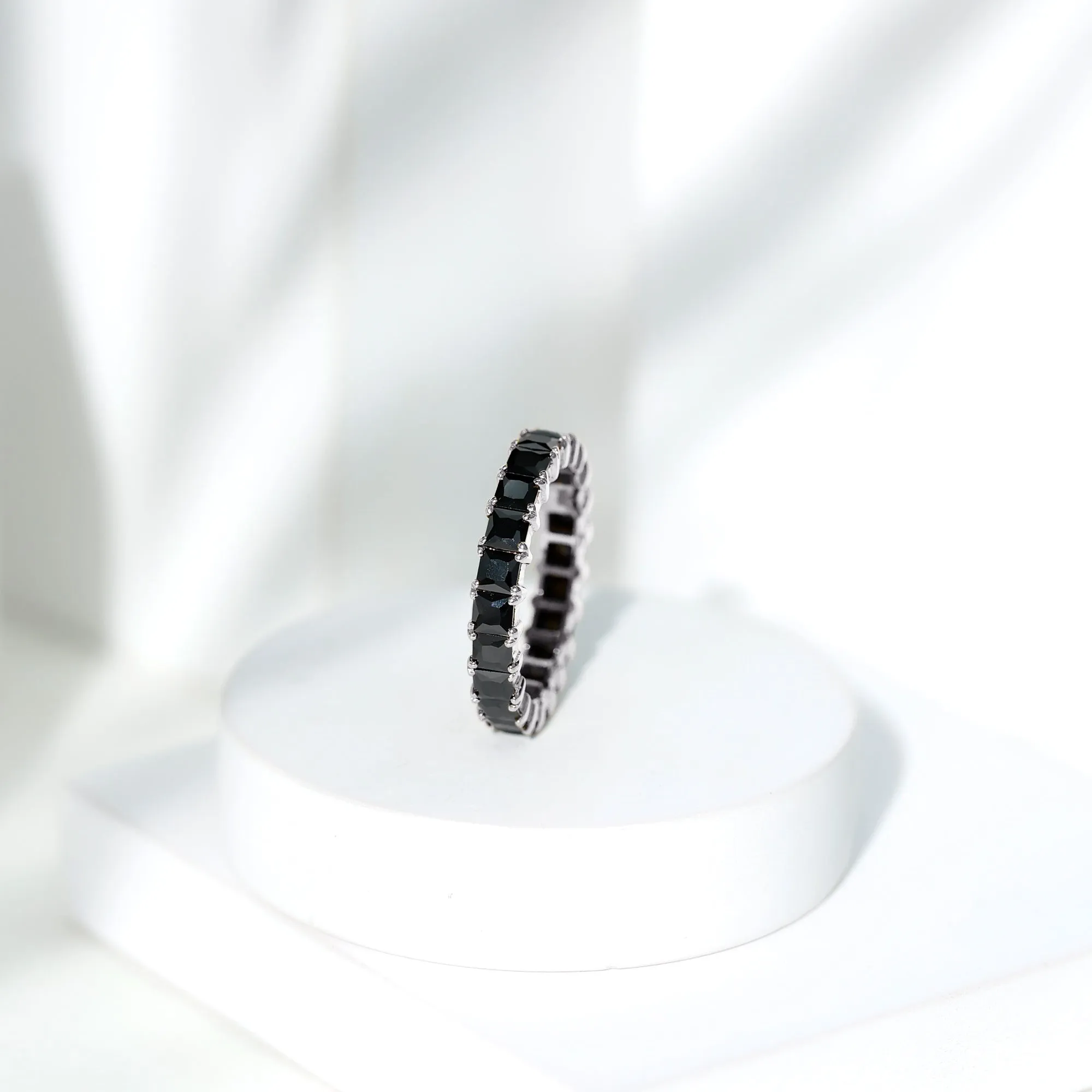 Princess Cut Black Spinel Stackable Eternity Band