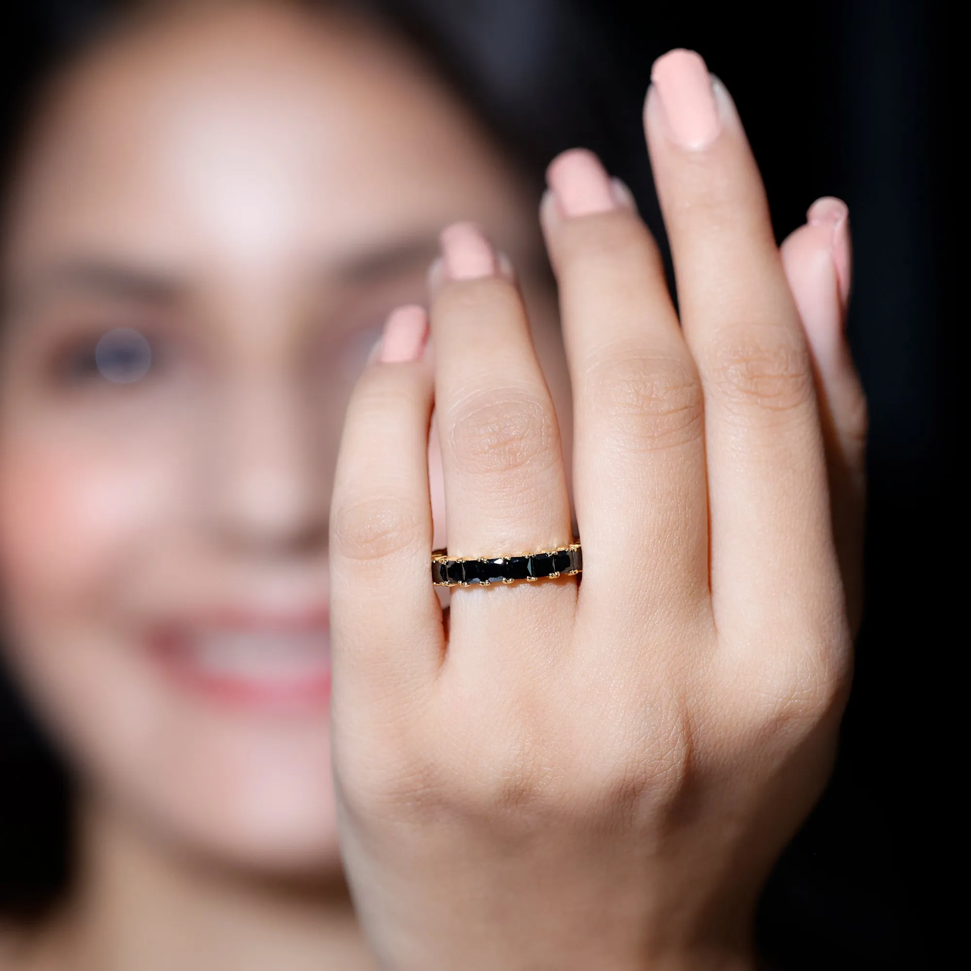 Princess Cut Black Spinel Stackable Eternity Band