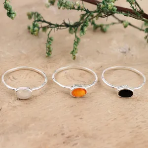 Rainbow Moonstone and Onyx Single Stone Rings (Set of 3) - Underground Rumor | NOVICA