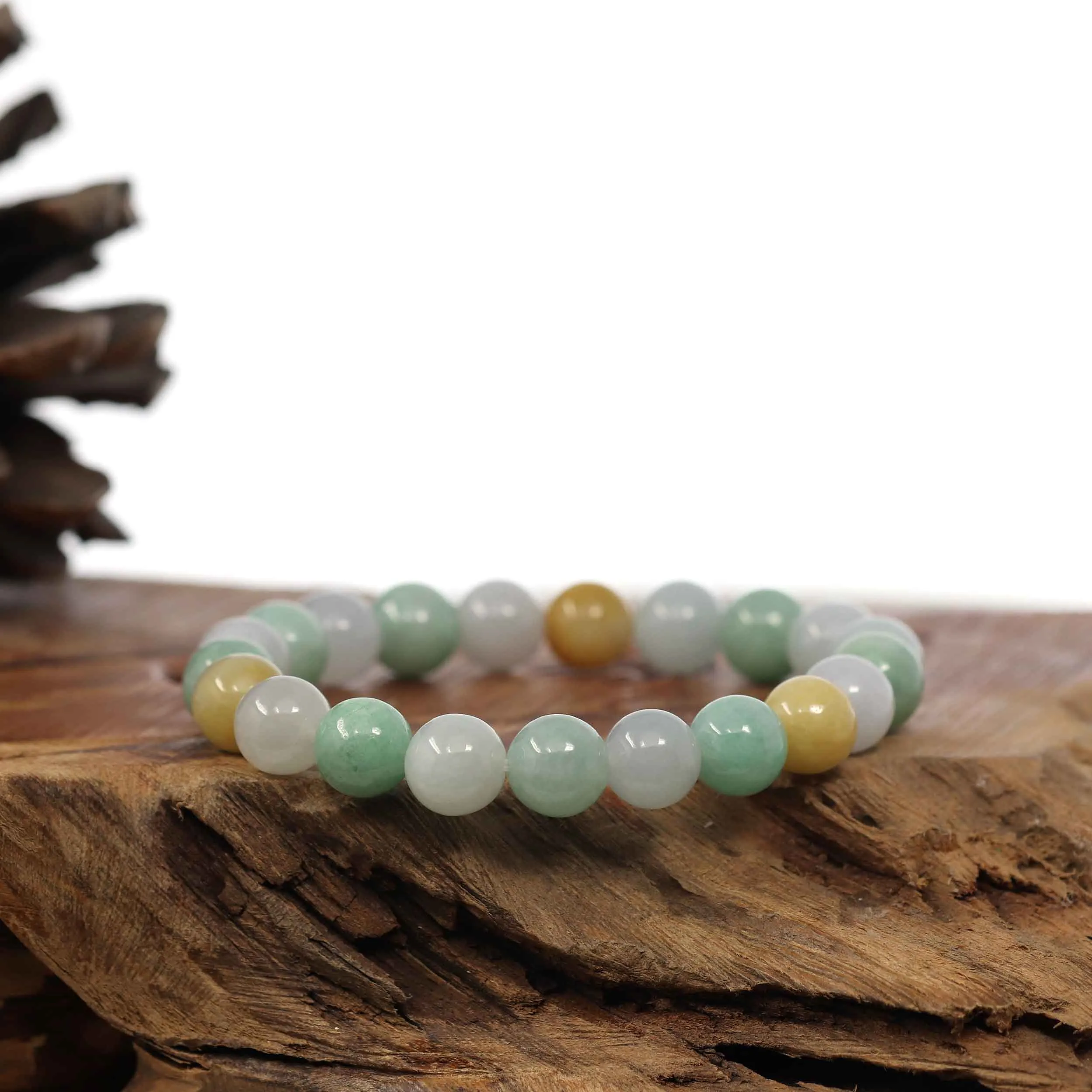 RealJade® Co. Genuine Jadeite Jade Round Multiple Colors Beads Bracelet (9.5 mm)