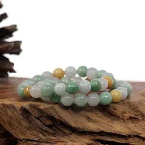 RealJade® Co. Genuine Jadeite Jade Round Multiple Colors Beads Bracelet (9.5 mm)