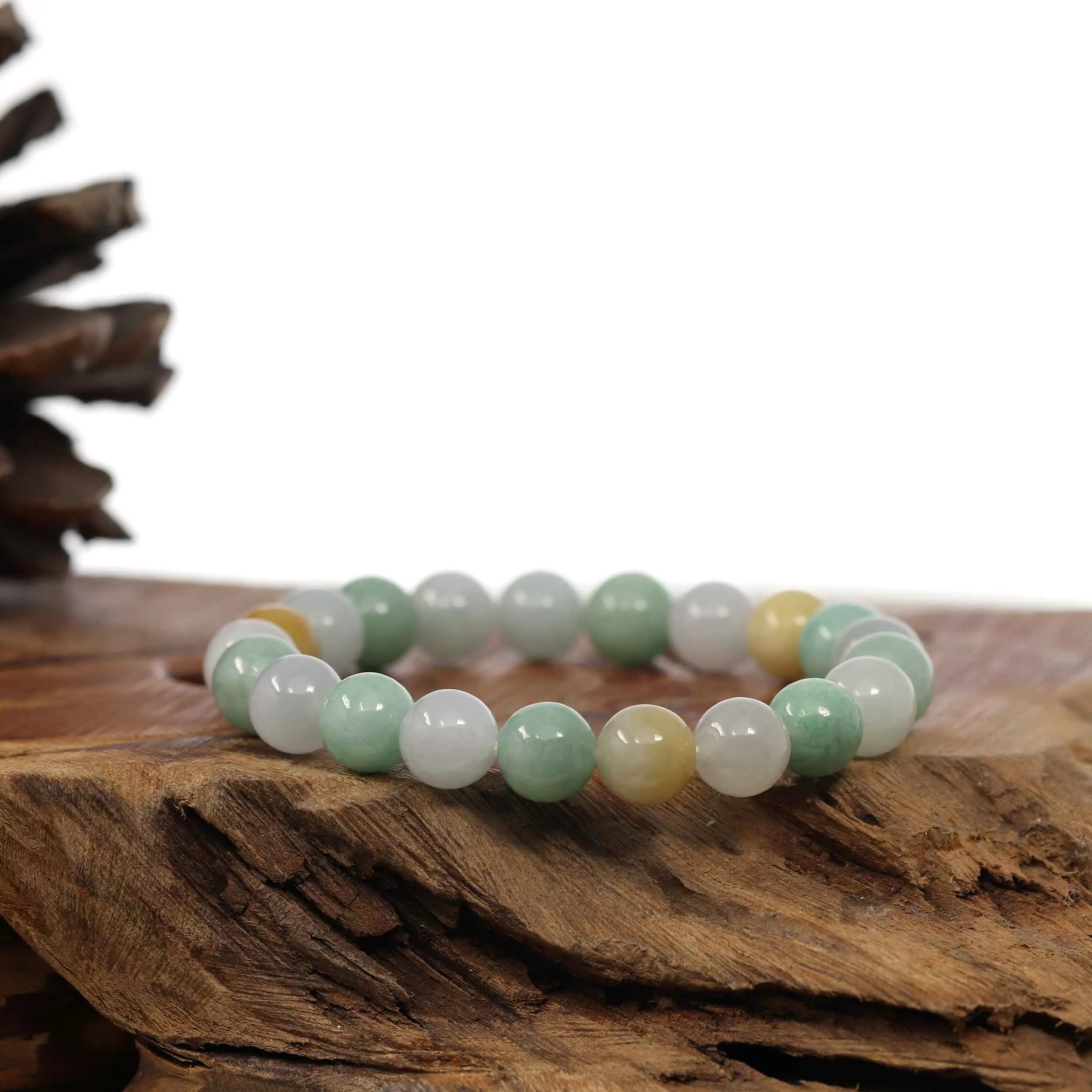 RealJade® Co. Genuine Jadeite Jade Round Multiple Colors Beads Bracelet (9.5 mm)