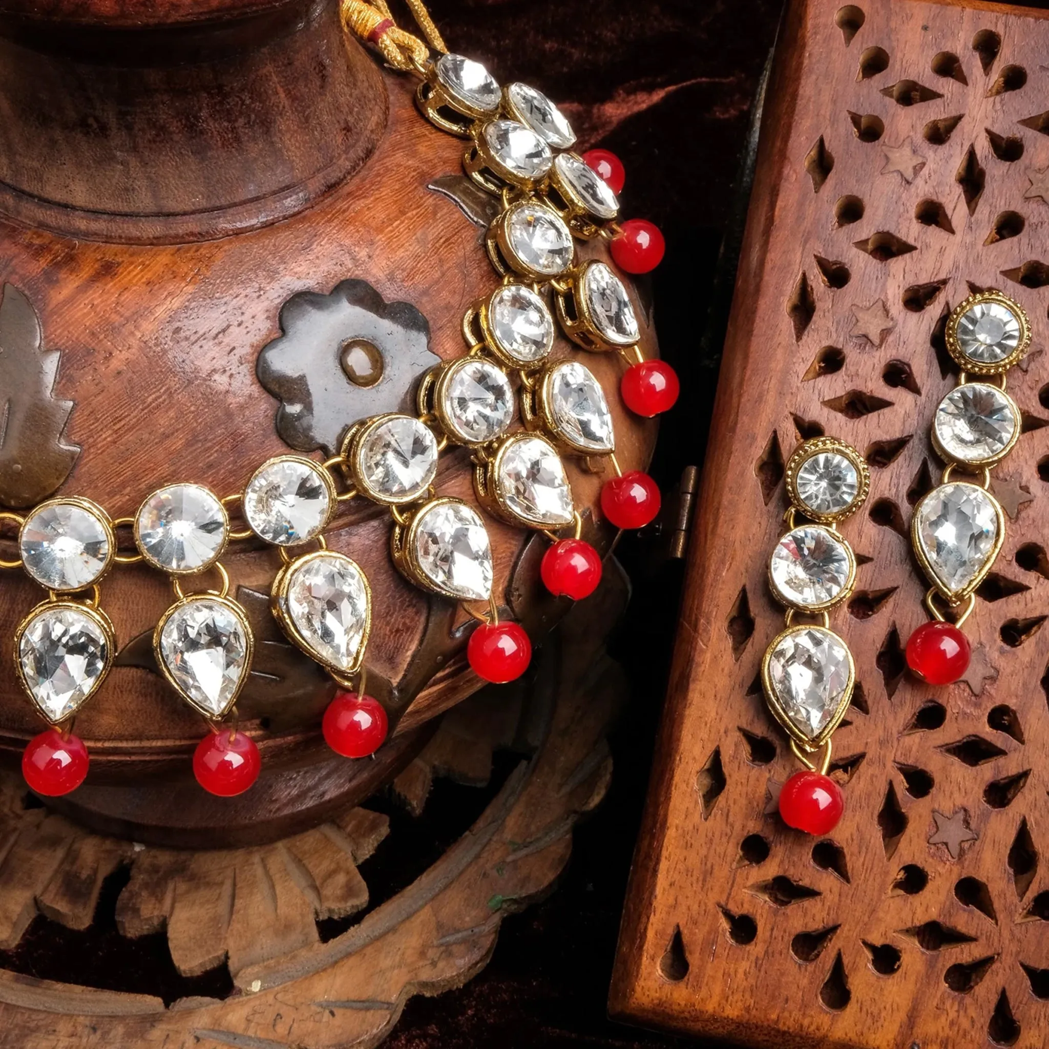 Red Pearl Necklace Alloy Jewel Set